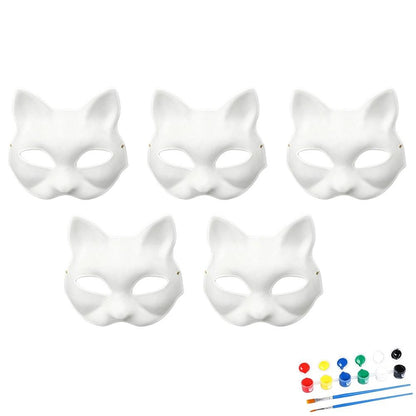 5-30pcs Japanese Mask Paper Blank Mask Halloween Cosplay Cat DIY Paintable Half Face Mask Animal Costume Party Decor Craft Prop