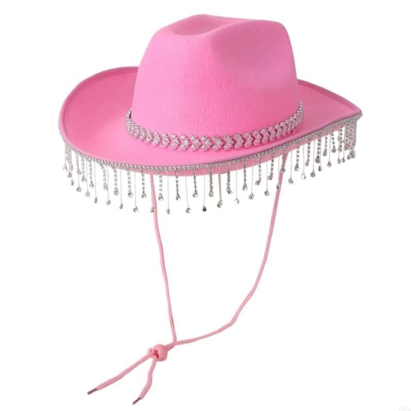 L5YA Soft Sweet Unisex Hat British Stylish Hat Rhinestones Fashionable Western Hat for Parties and Weddings