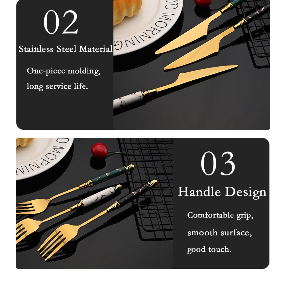 New Green Gold Ceramic Handle Dinnerware Cutlery Set Stainless Steel Tableware Western Knife Fork Spoon Flatware Silverware Set