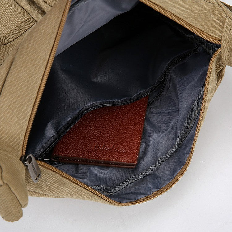 Neutral business casual crossbody bag - adjustable shoulder straps, multiple zippered compartments, durable black polyester lini