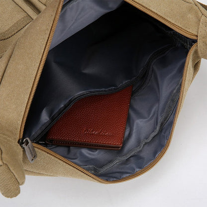 Neutral business casual crossbody bag - adjustable shoulder straps, multiple zippered compartments, durable black polyester lini