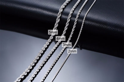Ropes Long Necklace for Men Women,Stainless Steel Gold Color Twisted Rope Chain Collar,2/3/4/5mm Punk Basic Waterproof Jewelry