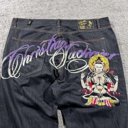 Baggy Wide Leg Y2K 2000s Loose Jeans Embroidered Buddha Casual Denim Pants Harajuku High Waist Straight Jeans Y2k Women Clothing