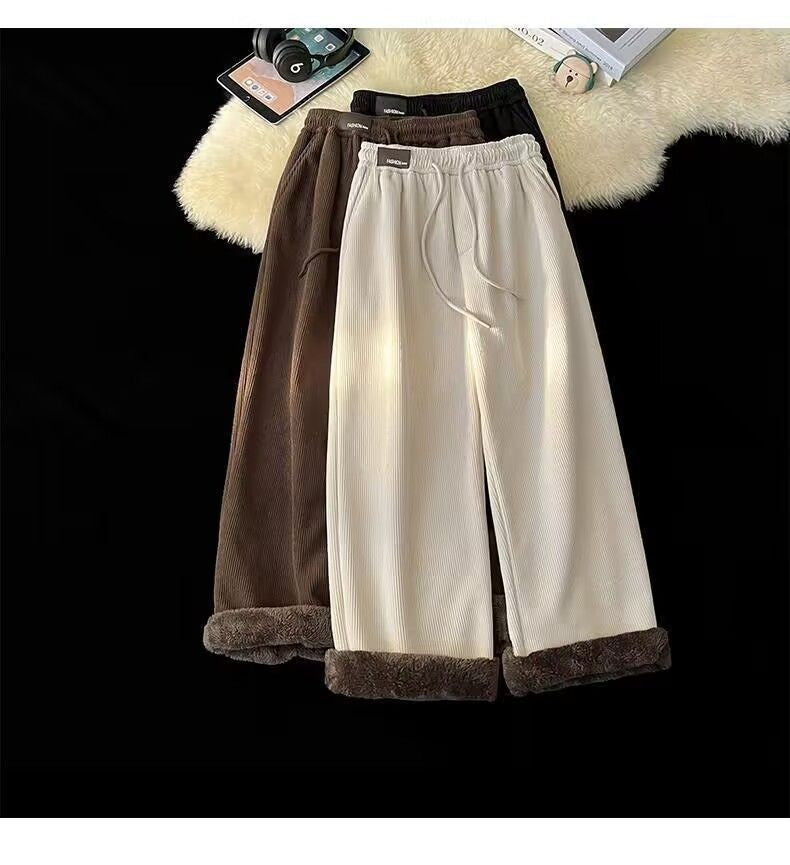 Velvet high waisted wide leg pants women winter new streetwear thickened lambskin corduroy pants lazy joggers women casual pants