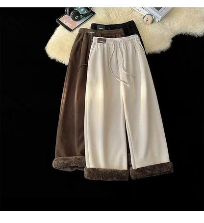 Velvet high waisted wide leg pants women winter new streetwear thickened lambskin corduroy pants lazy joggers women casual pants
