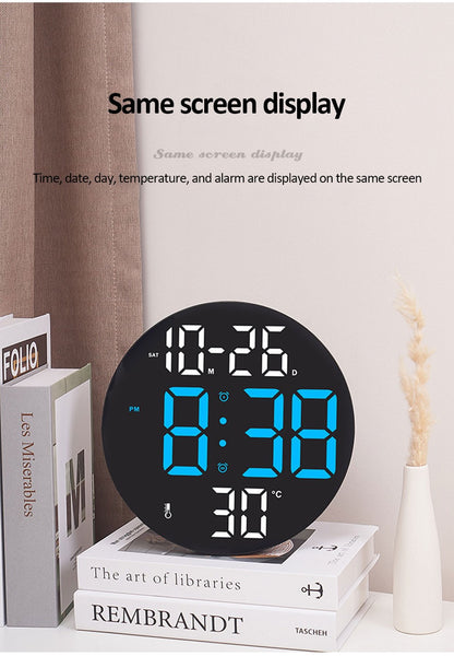 10inch LED Large Digital Wall Clock with Dual Alarms Calendar and Temperature Display Brightness Adjustable Countdown Home Clock