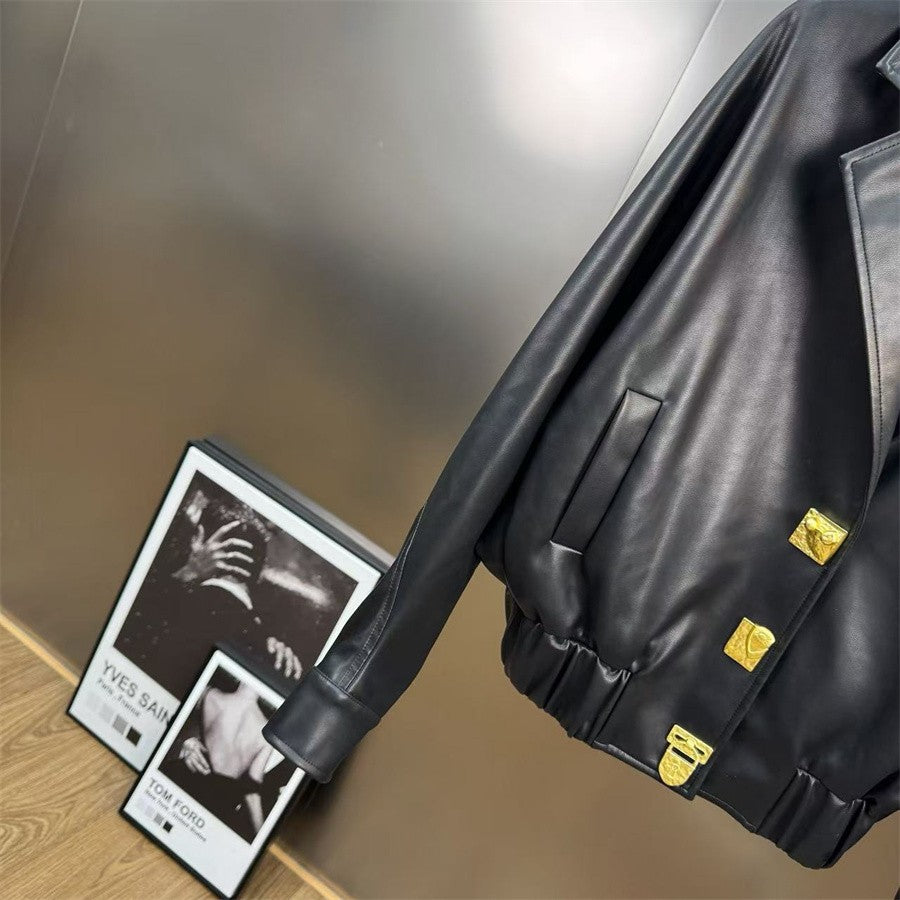 2025 Women's Winter Leather Jacket PU Metal Buckle Motorcycle Style Women's Jacket Outerwear y2k New High Quality Coat bra