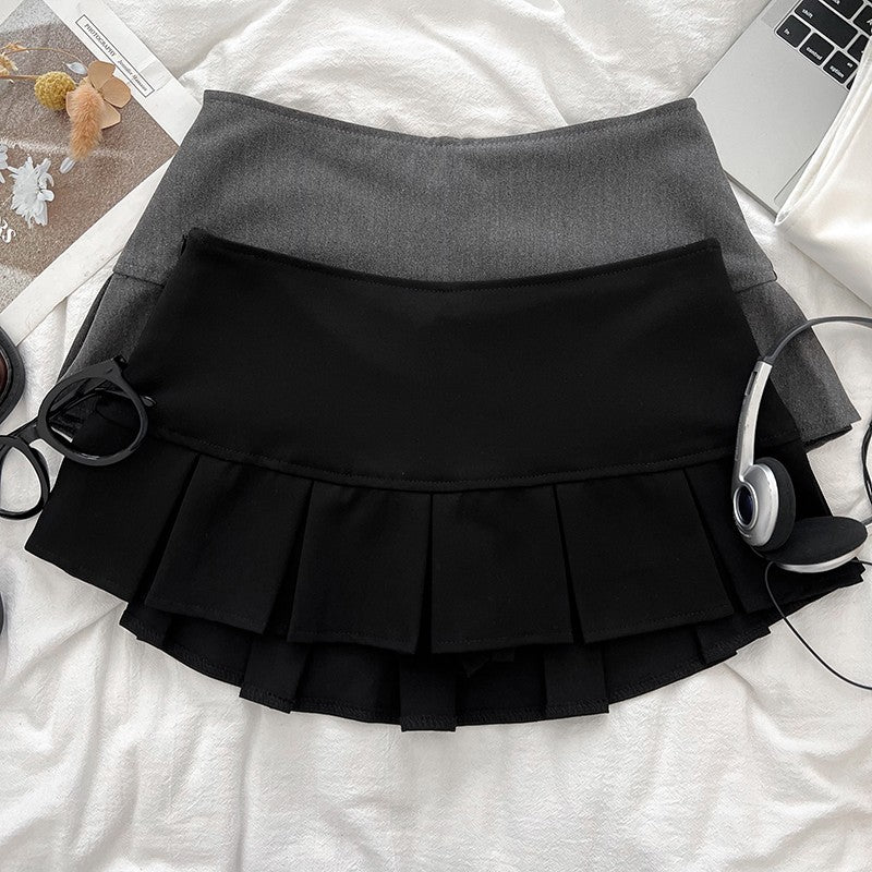 Low Waist Mini Skirt Y2K Black Low Rise Pleated Skort with Bulit-in Shorts Micro Miniskirt Women Teenage Girls Sweet Outfit