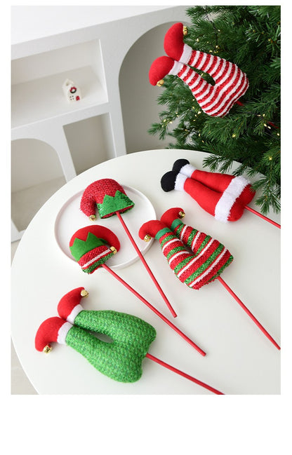 1PC Elf Hat Cuttle Decorated Striped Pants Cuttle Christmas Tree Christmas Elf Stick Christmas Gift Holiday Atmosphere Dress Up