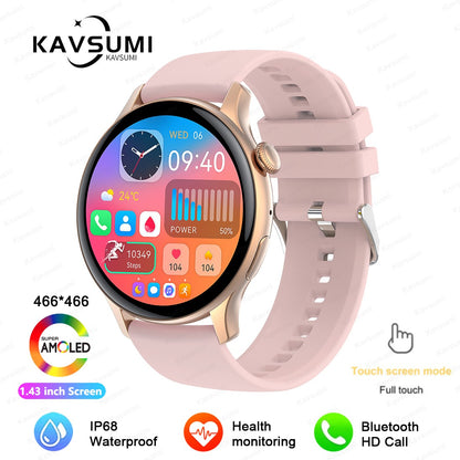 Smartwatch Feminino 2025 NFC Amoled HD GPS Monitor Cardíaco Bluetooth Ligações à Prova D'Água Para Mulheres Presente