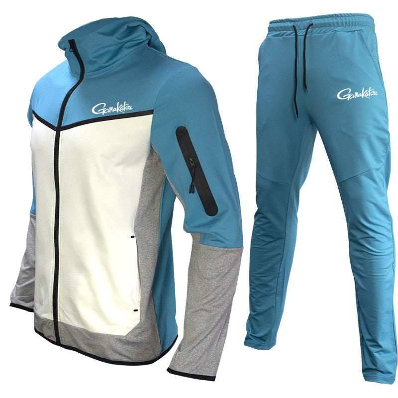 Gamakatsu Fishing Conjunto Completo Masculino Outono-Inverno com Capuz Jaqueta Esportiva Moletom Manga Longa Calças Justas Terno com Capuz