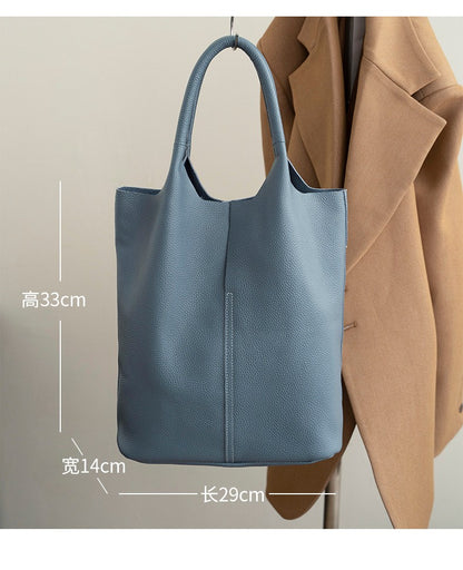 Genuine Grade Leather Women Commuter Tote Bag Ladies Soft Cowhide Tote Shoulder Handbag Large Female Bucket Bag Luxury Designer