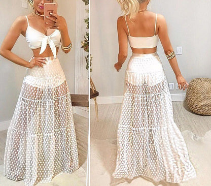 Lace Jacquard Transperant Skirt Women Summer New High Waist Sexy Casual Long Skirts 2025 Streetwear Fashion Black Maxi Skirt
