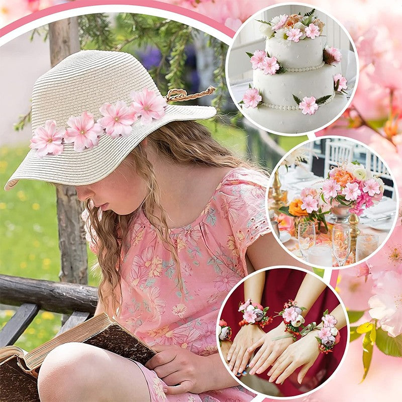 50/100Pcs 4.5cm Artificial Flowers Silk Plum Blossom Heads for Wedding Home Decoration Bride Hair Brooch Wreath DIY Craft Gift