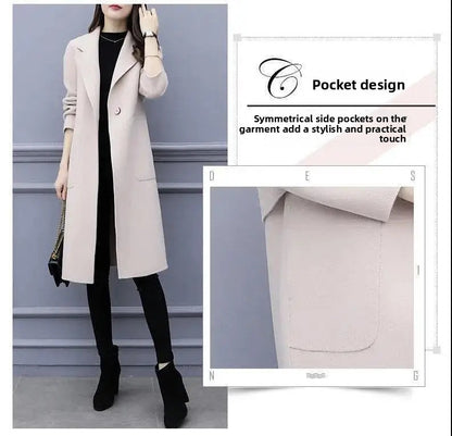Plus Size Ladies Thickened Winter Coat Long Open-Front Woolen Jacket Loose Fit plus Size Fashionable Autumn Winter Korean Sty...