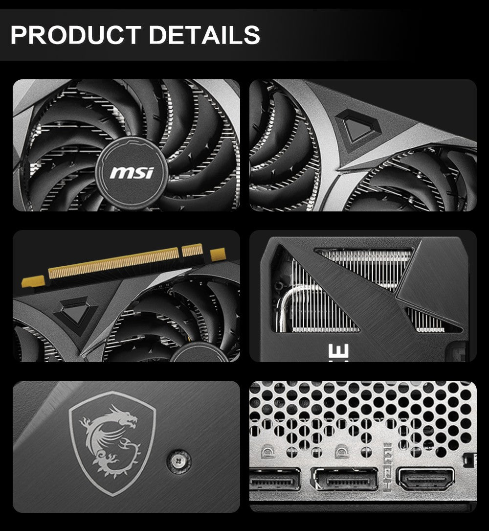 Placa de Vídeo MSI GeForce RTX 3060 VENTUS 2X 12G OC para Jogos 12GB GDDR6 192 bits HDMI DP PCI-E 4.0 8 pinos Desktop Placa de Vídeo Nova
