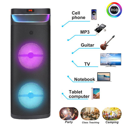 Alto-falante portátil Bluetooth para festa com subwoofer de 3000W duplo de 10 polegadas, sistema de som com graves potentes, alto-falante de karaokê DJ, luz de LED com microfone