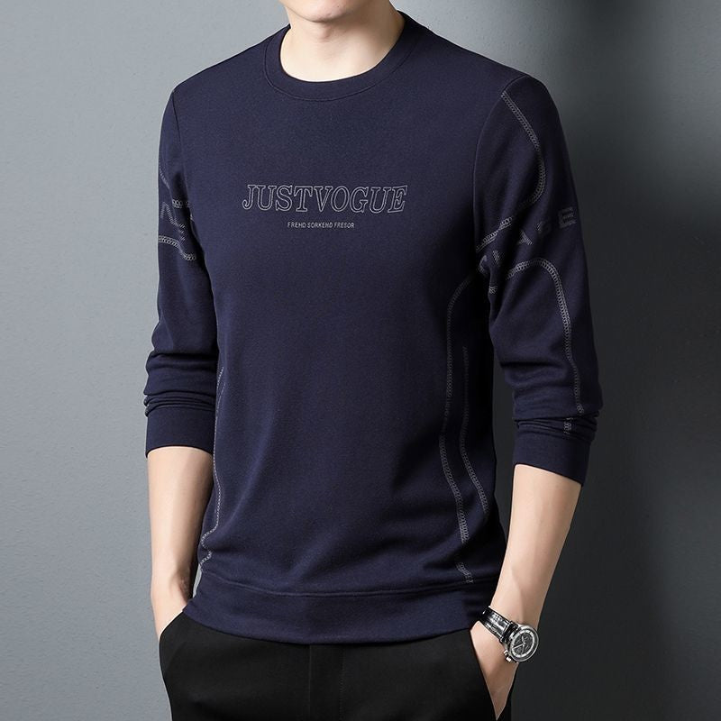 Round Neck Pullover Sweatshirt Men Thermal Underwear Double Fleece Lining Long Sleeve T-Shirt Casual