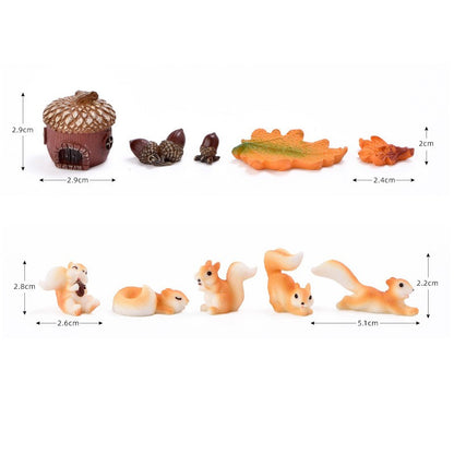 Squirrel Pine cone Leaf Figurine Cartoon Simulated Animal Model Resin Craft Home Miniature Fairy Garden Decoration Accessories