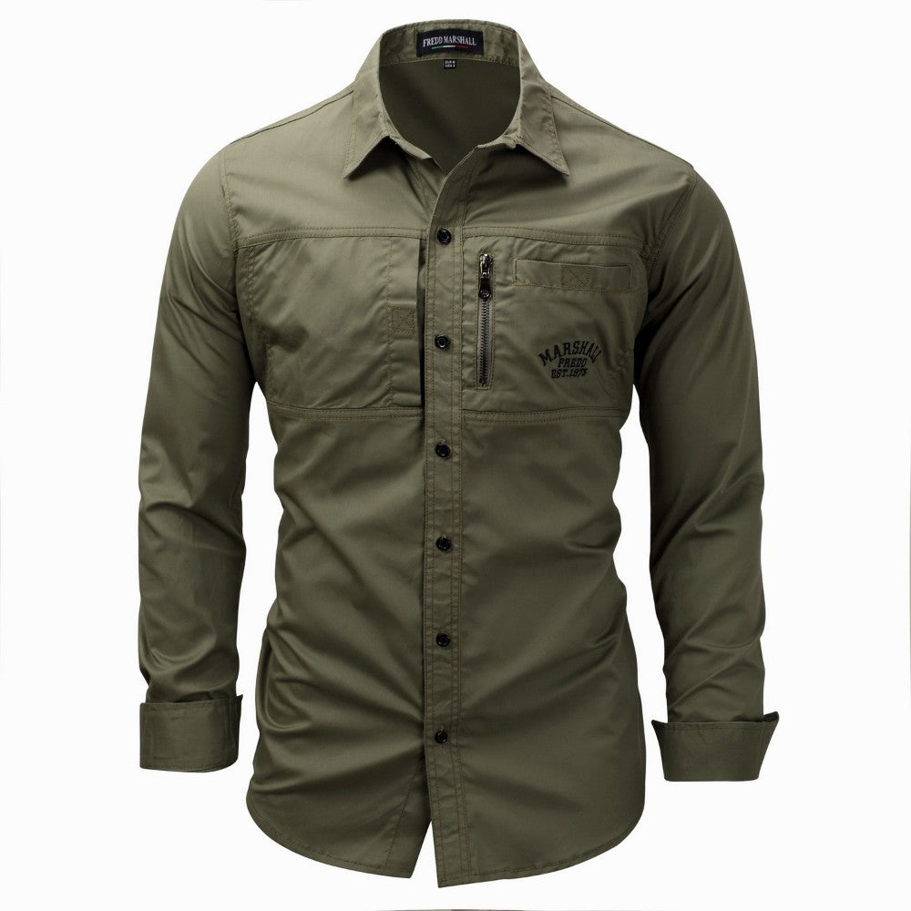 Cargo Shirts For Men Military Style Casual Long Sleeve Tactical Shirts Men's Spring Pocket Button Male Shirts Letter Embroidery