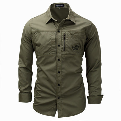 Cargo Shirts For Men Military Style Casual Long Sleeve Tactical Shirts Men's Spring Pocket Button Male Shirts Letter Embroidery