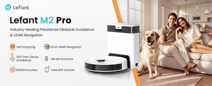 Aspirador de Pó e Passa Pano Robô M2 Pro Lefant, com Esvaziamento Automático, Aspirador Robótico com 5500Pa LiDAR e Mapeamento de Precisão,