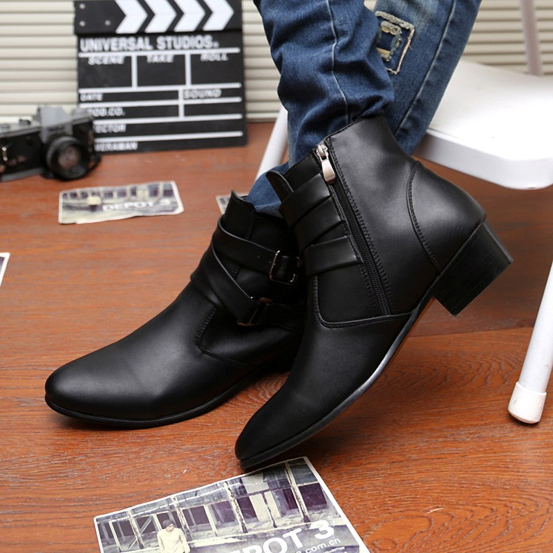 Hot Sale Luxury Chelsea Boots Men Pointed -toe Mens White Boots Black British Style High-heel Men Dress Boots Design Ankle Boot