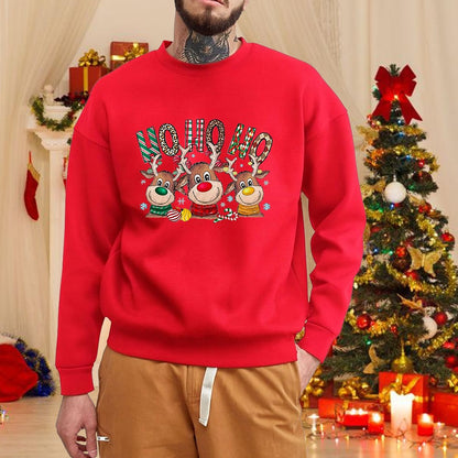 Christmas elk round neck pullover fall and winter men's casual long-sleeved cute Merry Christmas red sweater