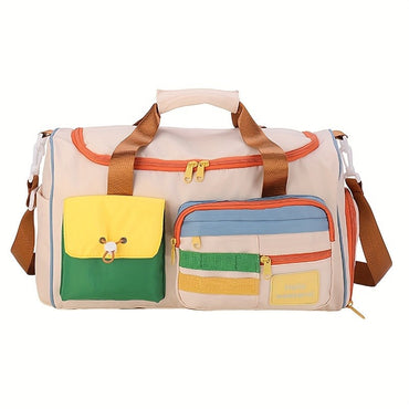 Colorful Retro Travel Bag, Large Capacity Duffle With Shoulder Strap, Sports Gym Carry-On, Multi-Pocket Casual Weekend Luggage