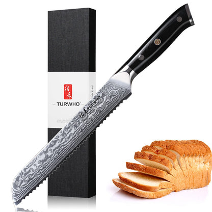 Conjunto de Facas TURWHO 1-6 Peças Aço Damasco 67 Camadas Facas de Cozinha Santoku Faca de Chef Faca Multiuso Para Pão Ferramentas de Cozinha