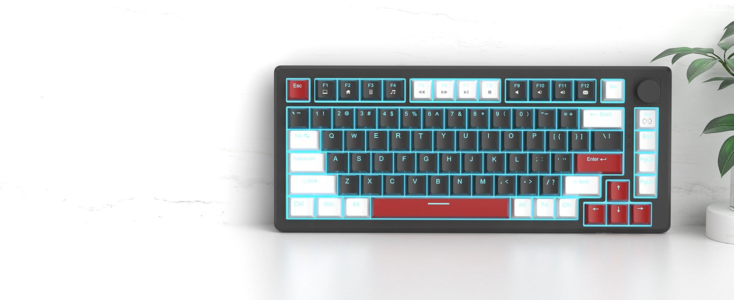 Teclado Mecânico Gamer MageGee 75% com Knob, Teclado Gamer com Fio Retroiluminado Azul Switch Vermelho/Amarelo para PC Windows