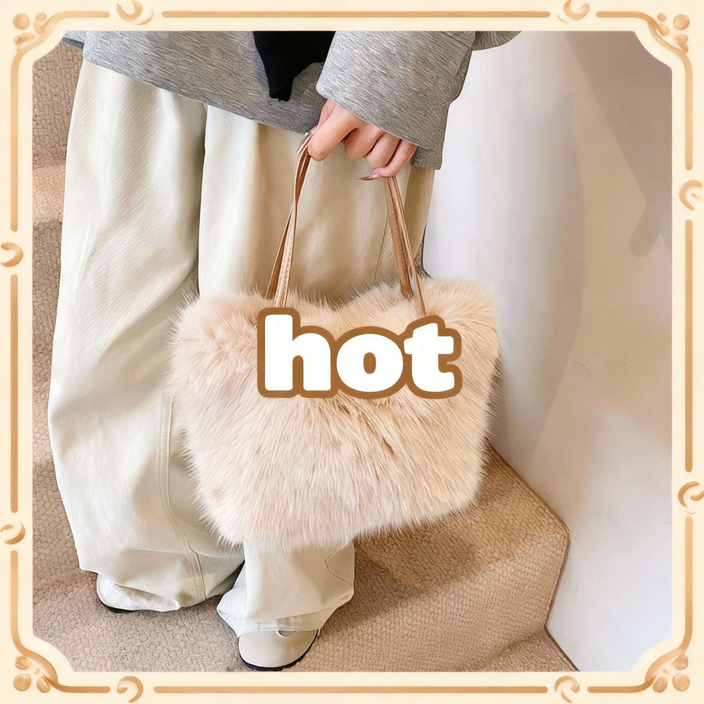 Faux Fur Tote Bag Women's Bucket Plush Light Luxury Ladies Handbags Soft Winter Crossbody Shoulder Bags