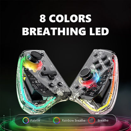 LinYuvo KS40 Transparent Wireless Gamepad for Switch/OLED with 8 Color LED,Turbo Function.Controller Joystick for Switch Lite