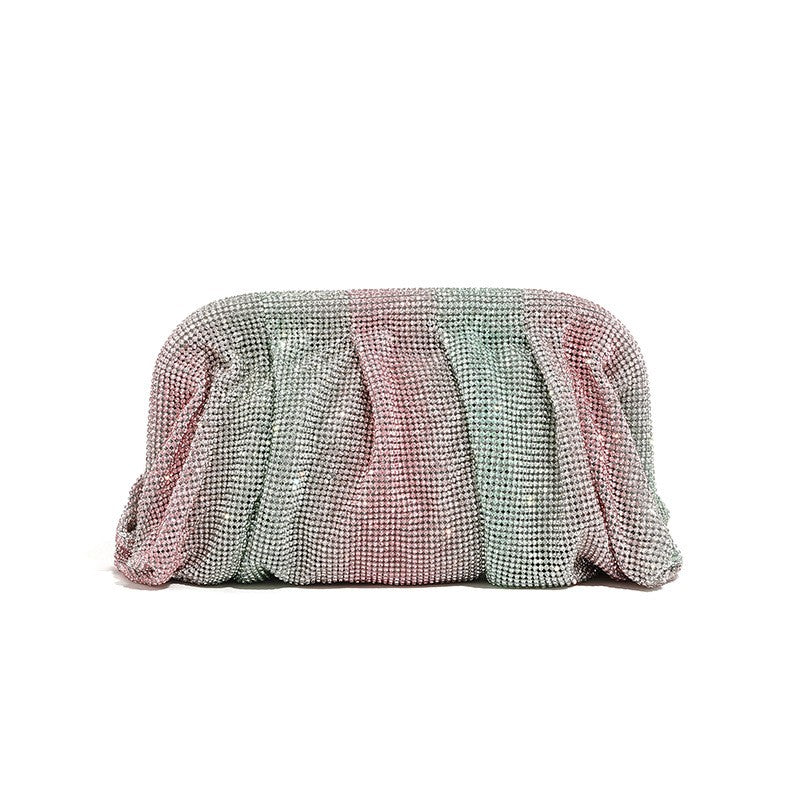 XIYUAN Shinny Ruched Rhinestone Clucth Purse Women Luxury Designer Evening Bags Fashion Party Dinner Handbag Bridal Makeup Bag