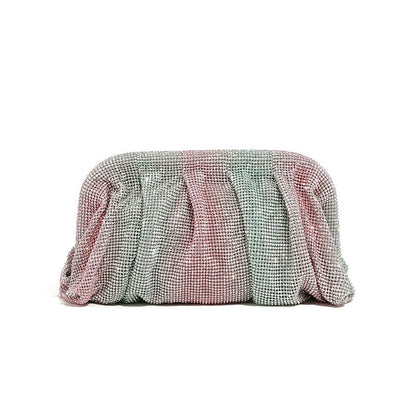 XIYUAN Shinny Ruched Rhinestone Clucth Purse Women Luxury Designer Evening Bags Fashion Party Dinner Handbag Bridal Makeup Bag