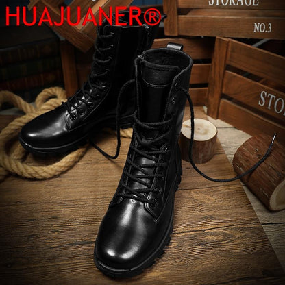 Botas de Couro Genuíno Masculinas de Cano Curto Botas Masculinas de Inverno de Couro com Pelo Quente para Exército Caça Sapatos Masculinos Botas Casuais Pretas