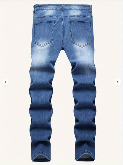 Men's slim fit ripped jeans with street style stretch denim pants