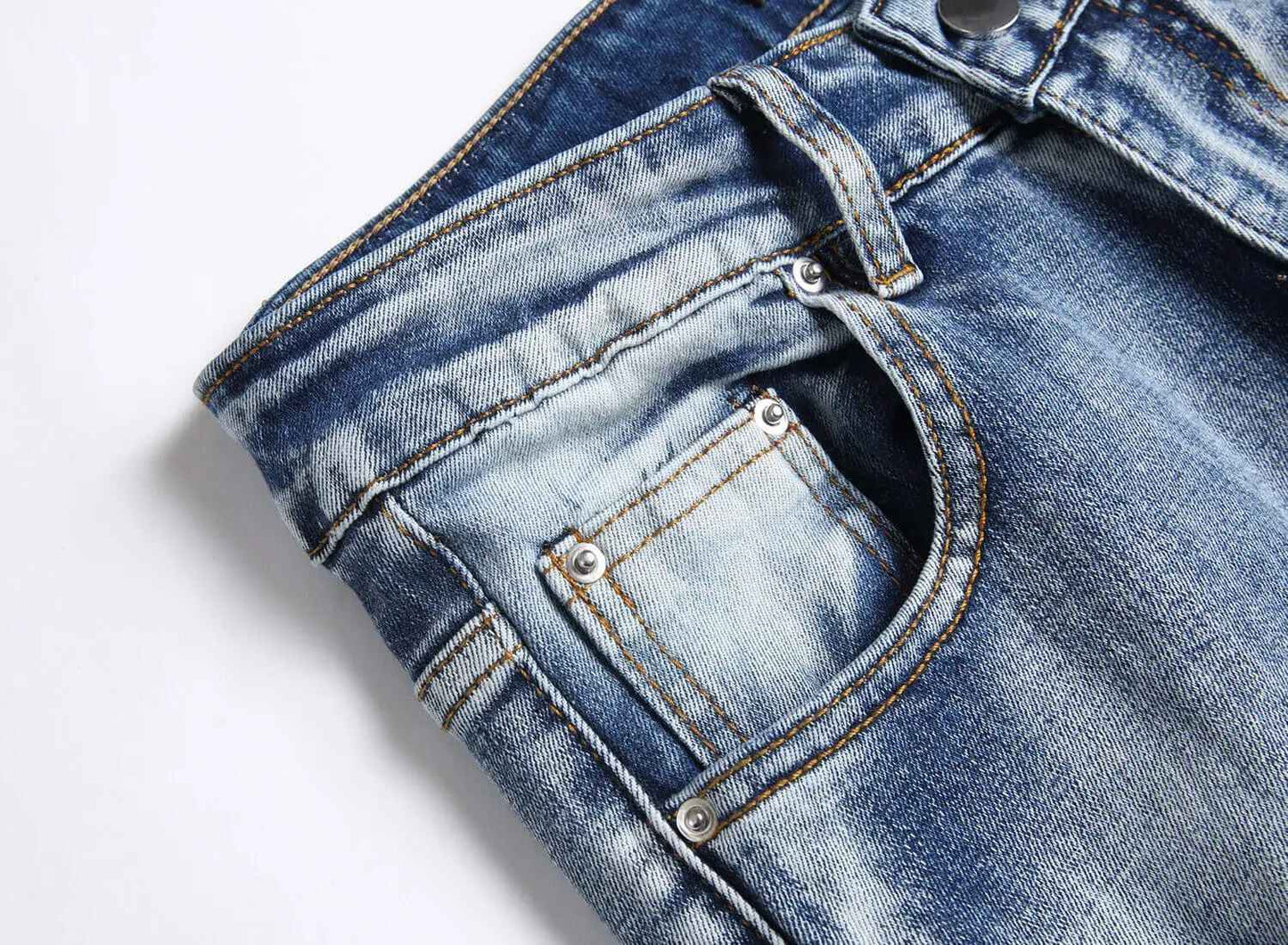 Blue Eyed Snake Embroidery Street Style Jeans For Teenagers Elastic Waist Cotton Material Casual Scene Suitable