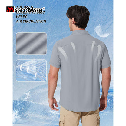 MAGCOMSEN Mesh Breathable Shirt Men's Quick Dry Button Short Sleeves UPF 50+ Sun Protection Hiking Fishing Work Cargo Shirts