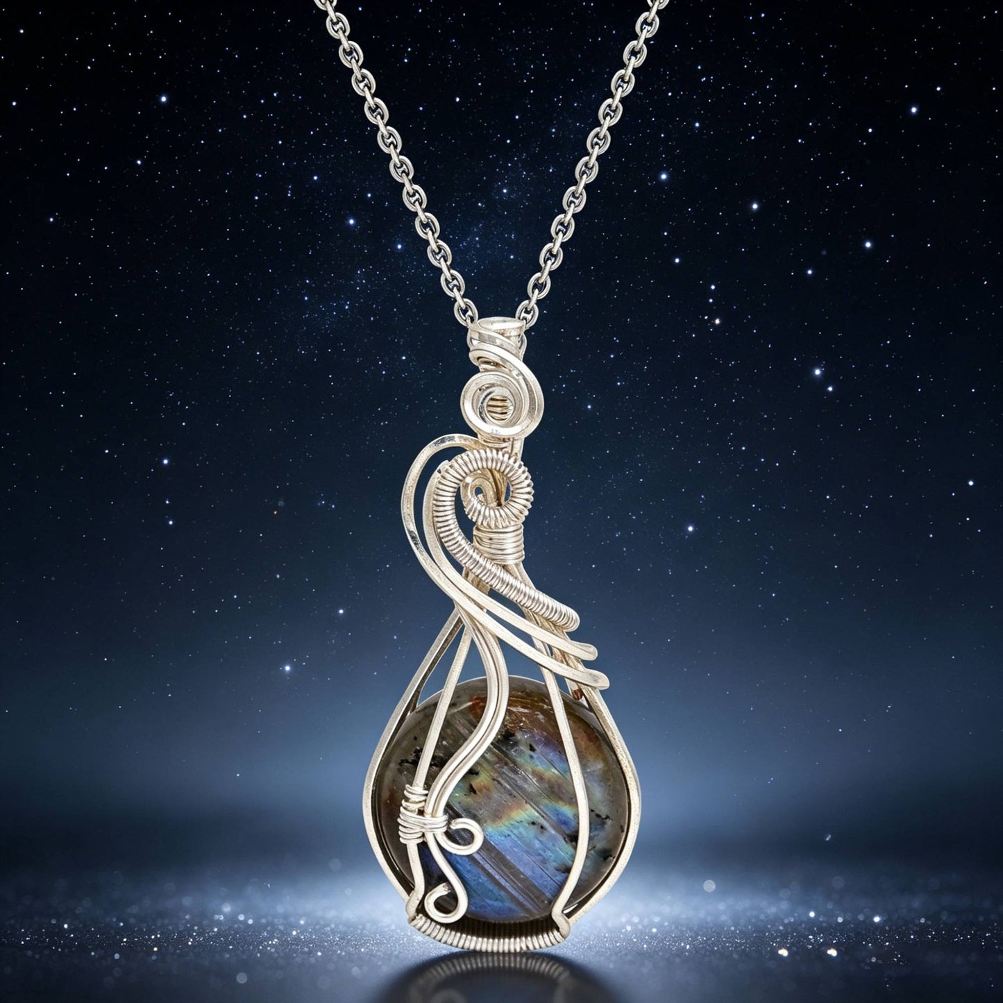 Labradorite Rainbow Moonstone Gemstone Pendant Copper Wire Wrapped Labradorite Jewelry Labradorite Necklace With Chain and Box