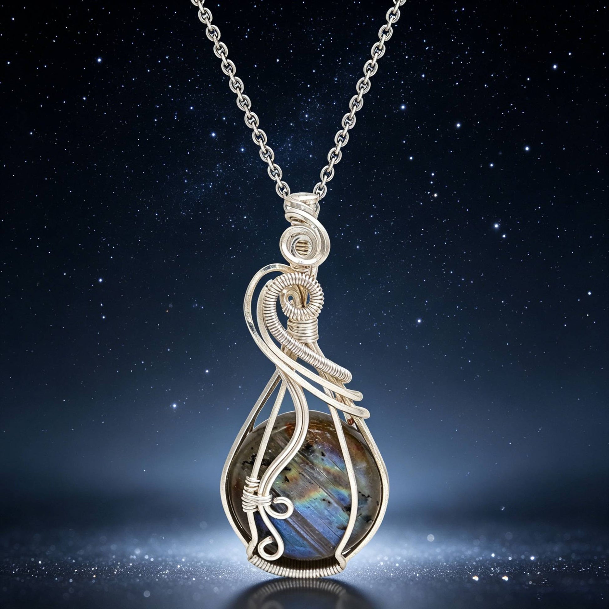 Labradorite Rainbow Moonstone Gemstone Pendant Copper Wire Wrapped Labradorite Jewelry Labradorite Necklace With Chain and Box