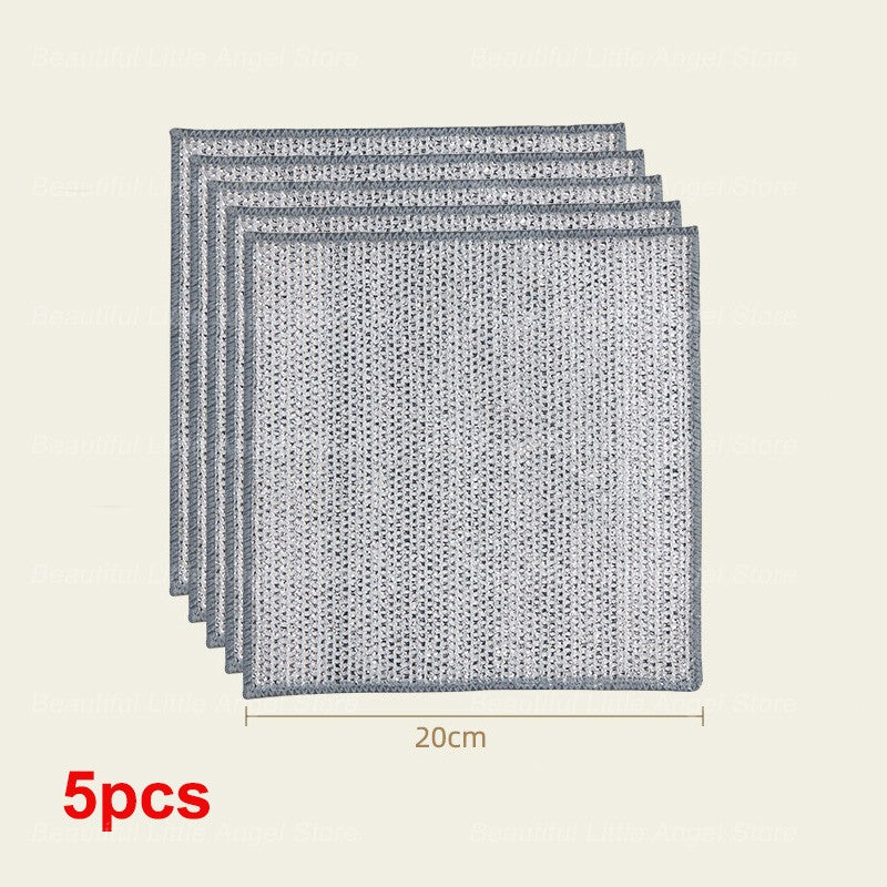 20/5pçs Pano de Limpeza de Fio de Aço Espessado Sem Riscos Dupla Camada Ferro Microfibra Pano de Prato de Malha Esponja de Lavar Panelas Panos de Cozinha