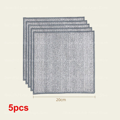 20/5pçs Pano de Limpeza de Fio de Aço Espessado Sem Riscos Dupla Camada Ferro Microfibra Pano de Prato de Malha Esponja de Lavar Panelas Panos de Cozinha