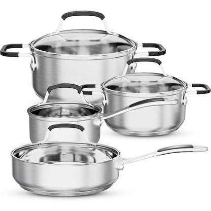 Conjunto de Panelas de Aço Inoxidável, 8 Peças, Atóxico, Base de 5 Camadas, Conjunto de Panelas de Cozinha, Conjunto de Panelas de Indução, Atóxico 18/8
