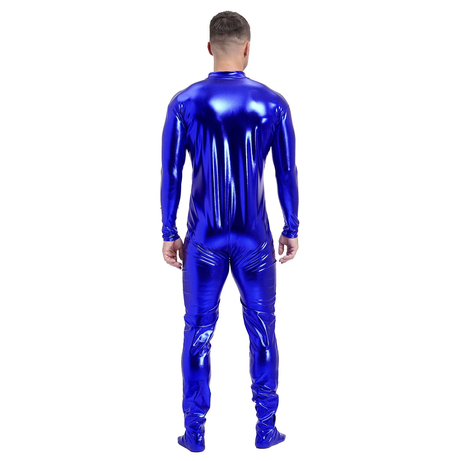 Men's Shiny Metallic Zentai Dress-up Jumpsuit Cosplay Costume Performance Stage Disco Clubwear Full Body Unitard Tights Leotard