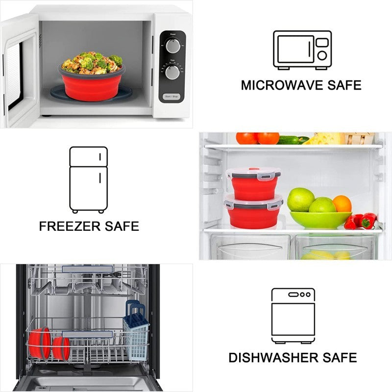 Silicone Folding Lunch Box with Lid Portable Picnic Camping Bowl Set Kitchen Tableware Kit Foldable Fruit Salad Folder Bento Box