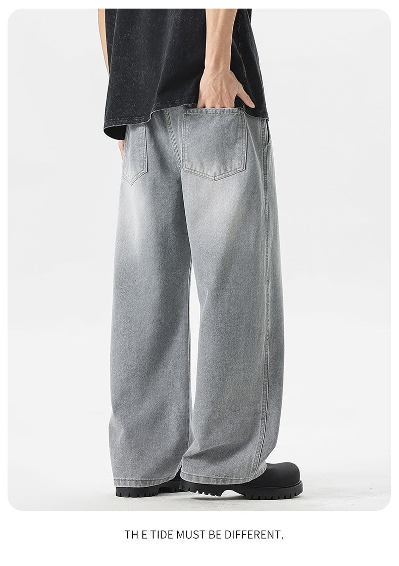 Calça Jeans Masculina Americana Solta Perna Larga Reta Casual Street Hip-hop Folgada Jeans Preto Cinza Azul Streetwear Masculino