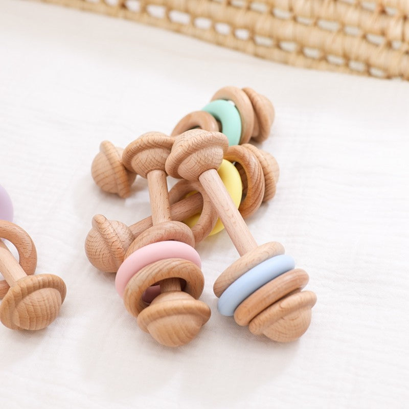 1Pc Baby Wooden Rattle Teether Toys Beech Wooden Ring Star Hand Music Rattle Teething Baby Toys Montessori Toys For Kids Gift