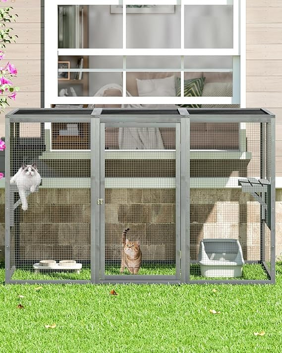 Gaiola Externa à Prova de Intempéries para Gatos, Catios Grandes de Madeira com 3 Plataformas, Casas para Gatos de Jardim, Espaço Fechado de 71L