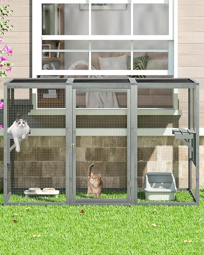 Gaiola Externa à Prova de Intempéries para Gatos, Catios Grandes de Madeira com 3 Plataformas, Casas para Gatos de Jardim, Espaço Fechado de 71L